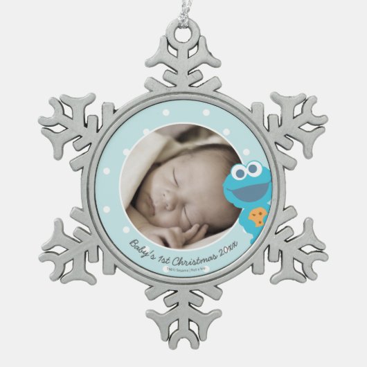 Cookie Monster | Eerste Kerstmis - Jouw naam toevo Tin Sneeuwvlok Ornament (Voorkant)