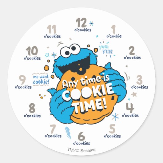 Cookie Monster | Elke keer is de tijd van de Koekj Ronde Sticker (Voorkant)