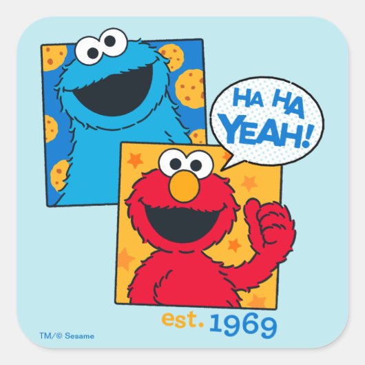 Cookie Monster & Elmo | Ha Ha Ja Vierkante Sticker (Voorkant)
