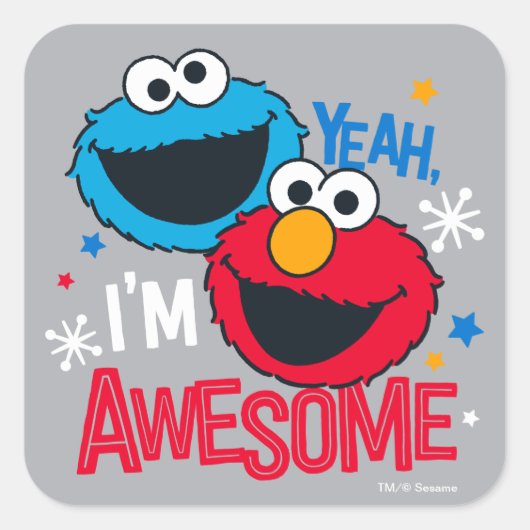 Cookie Monster & Elmo I'm Awesome Vierkante Sticker (Voorkant)