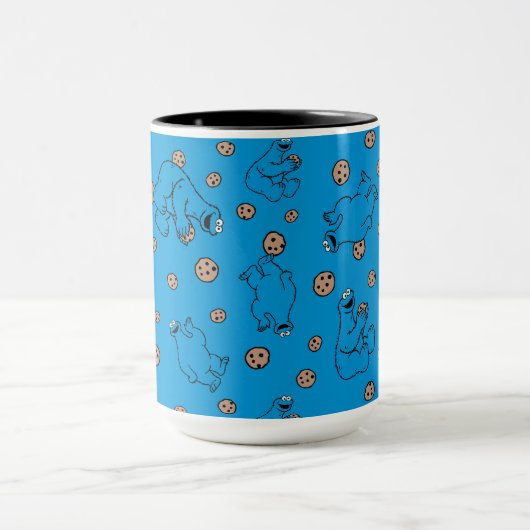 Cookie Monster en Cookies Blue Pattern Mok (Midden)