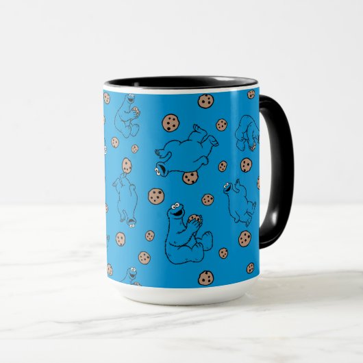 Cookie Monster en Cookies Blue Pattern Mok (Voorkant rechts)