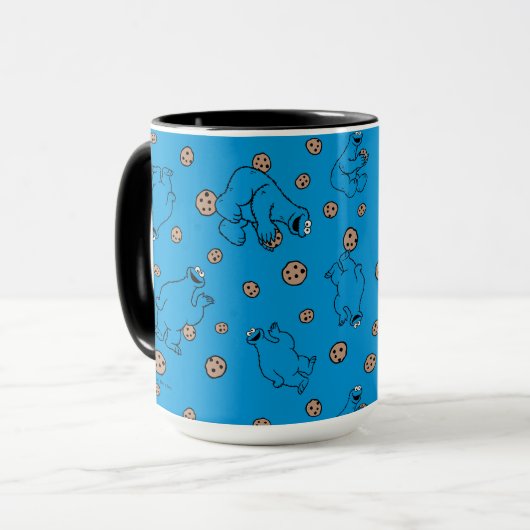 Cookie Monster en Cookies Blue Pattern Mok (Voorkant links)
