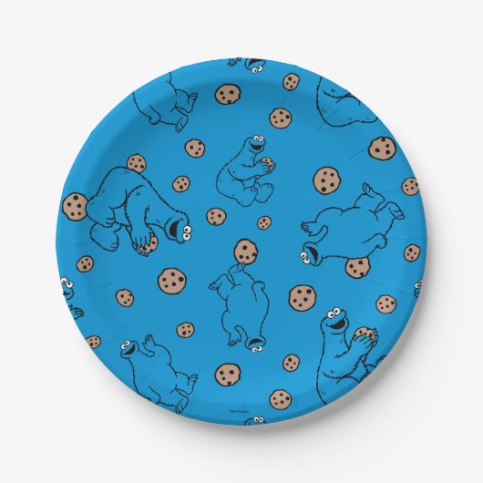 Cookie Monster en Cookies Blue Pattern Papieren Bordje (Voorkant)
