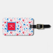 Cookie Monster en Elmo | Rood- en blauw patroon Bagagelabel (Voorkant horizontaal)