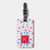 Cookie Monster en Elmo | Rood- en blauw patroon Bagagelabel (Voorkant verticaal)