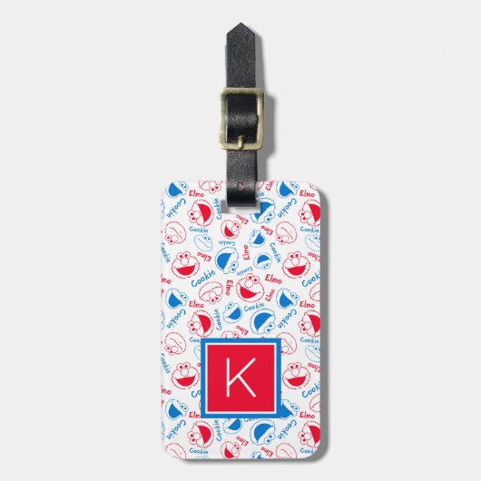 Cookie Monster en Elmo | Rood- en blauw patroon Bagagelabel (Voorkant verticaal)