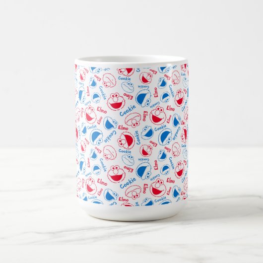 Cookie Monster en Elmo | Rood- en blauw patroon Koffiemok (Center)