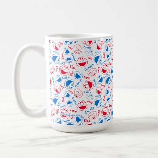 Cookie Monster en Elmo | Rood- en blauw patroon Koffiemok (Links)