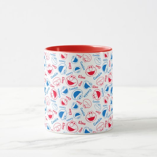 Cookie Monster en Elmo | Rood- en blauw patroon Mok (Midden)