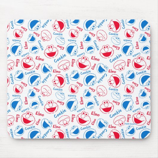 Cookie Monster en Elmo | Rood- en blauw patroon Muismat (Voorkant)