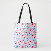 Cookie Monster en Elmo | Rood- en blauw patroon Tote Bag (Voorkant)