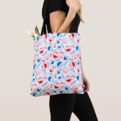 Cookie Monster en Elmo | Rood- en blauw patroon Tote Bag (Dichtbij)