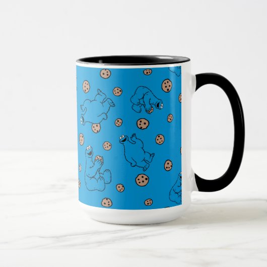 Cookie Monster en koekjes Blauw Patroon Mok (Rechts)