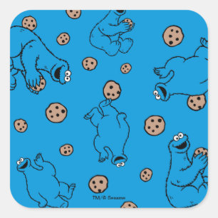 Cookie Monster en koekjes Blauw patroon Vierkante Sticker