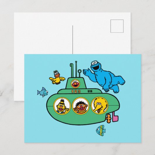 Cookie Monster en Sesame Pals Submarine Briefkaart (Voorkant / Achterkant)