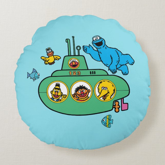 Cookie Monster en Sesame Pals Submarine Rond Kussen (Voorkant)