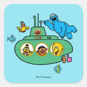 Cookie Monster en Sesame Pals Submarine Vierkante Sticker
