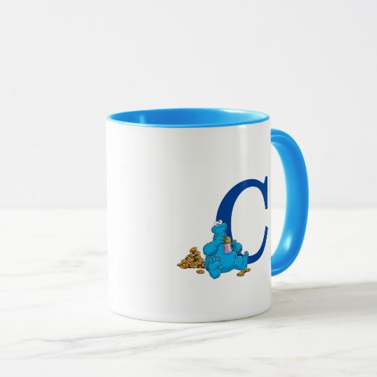 Cookie Monster Eten Cookies Monogram C Mok (Voorkant rechts)