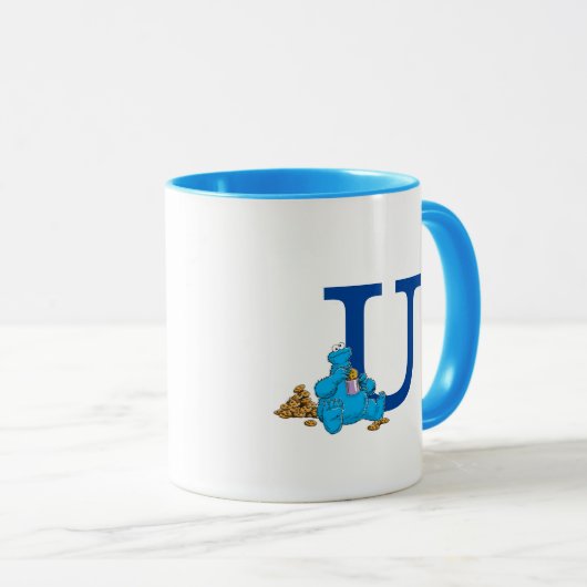  Cookie Monster Eten Cookies Monogram U Mok (Voorkant rechts)