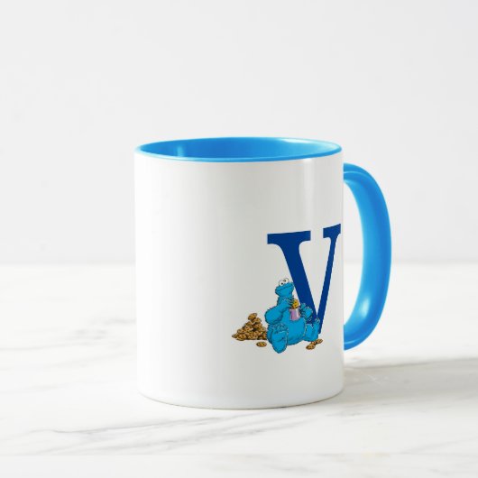 Cookie Monster Eten Cookies Monogram V Mok (Voorkant rechts)