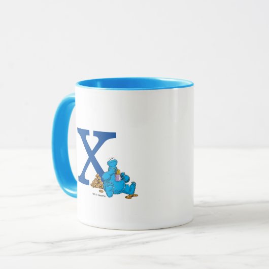 Cookie Monster Eten Cookies Monogram X Mok (Voorkant links)