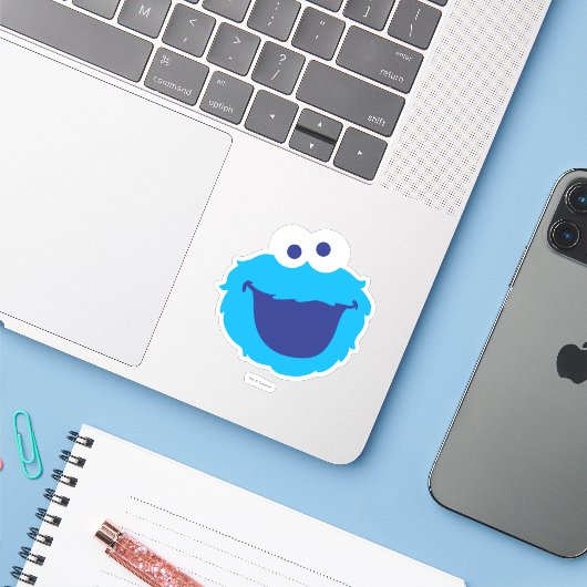 Cookie Monster Face Sticker (Laptop met iPhone)
