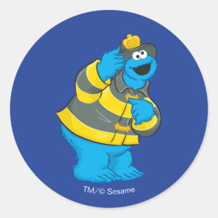 Cookie Monster   Fireman Costume Ronde Sticker