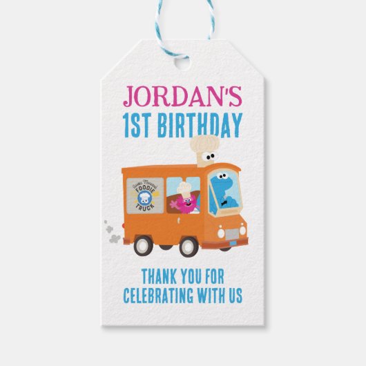 Cookie Monster Food Truck Verjaardagsgunst Cadeaulabel (Voorkant)