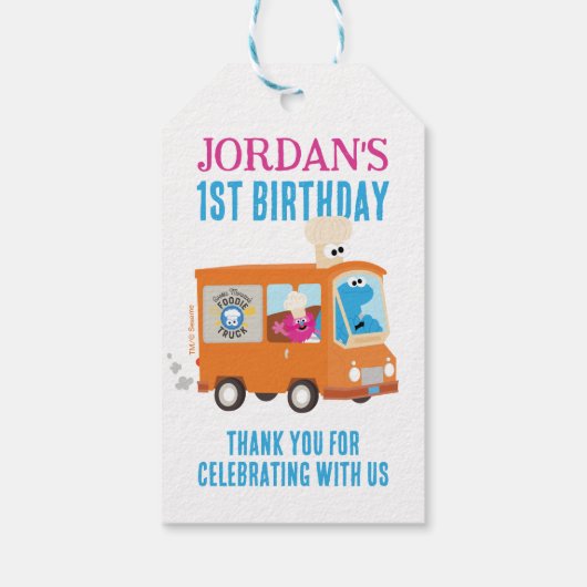 Cookie Monster Food Truck Verjaardagsgunst Cadeaulabel (Achterkant)