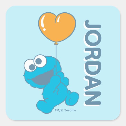Cookie Monster Hart Ballon Vierkante Sticker (Voorkant)