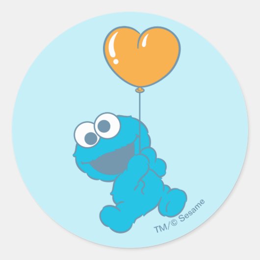 Cookie Monster Heart Balloon Ronde Sticker (Voorkant)