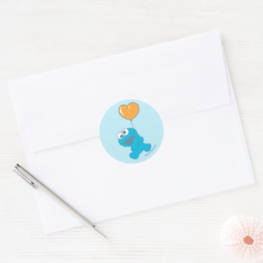 Cookie Monster Heart Balloon Ronde Sticker (Envelop)