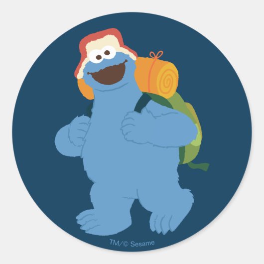 Cookie Monster Hiking Ronde Sticker (Voorkant)