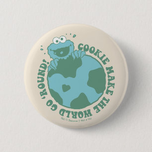 Cookie Monster   Koekjes laten de wereld rondgaan Ronde Button 5,7 Cm