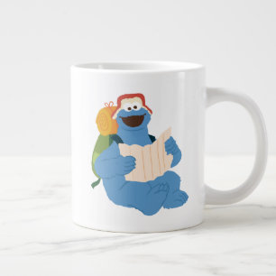 Cookie Monster leest een kaart Grote Koffiekop