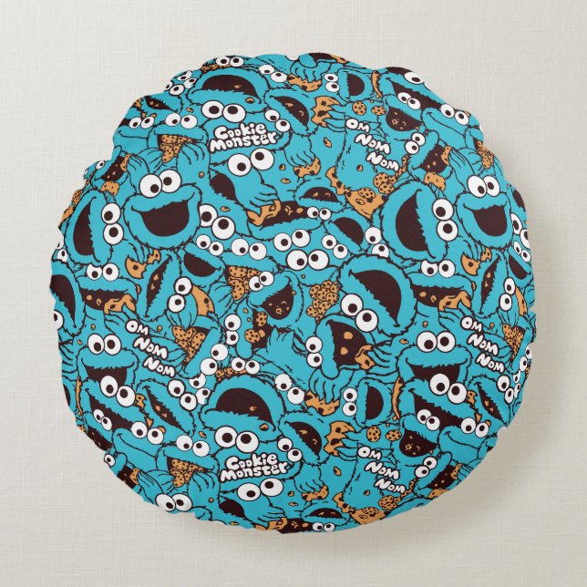 Cookie Monster | Nom Nom Nom Pattern Rond Kussen (Voorkant)