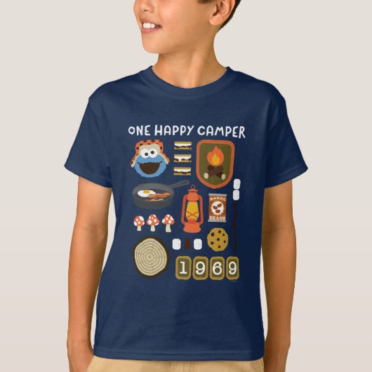 Cookie Monster | One Happy Camper T-shirt (Voorkant)