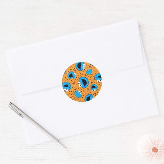 Cookie Monster op Cookie Pattern Ronde Sticker (Envelop)