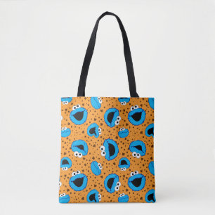 Cookie Monster over Cookie Pattern Tote Bag