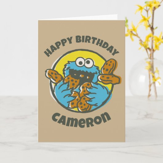 Cookie Monster Retro Kaart (Gele Bloem)