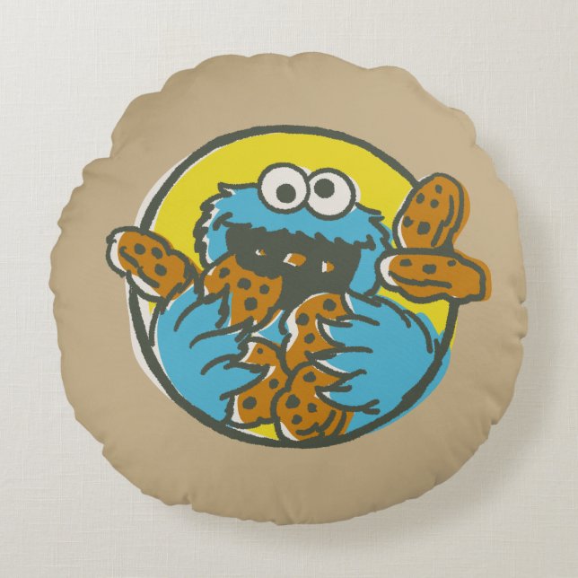 Cookie Monster Retro Rond Kussen (Voorkant)