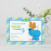 Cookie Monster Striped Birthday Kaart (Staand voorkant)