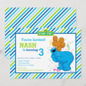 Cookie Monster Striped Birthday Kaart (Voorkant / Achterkant)