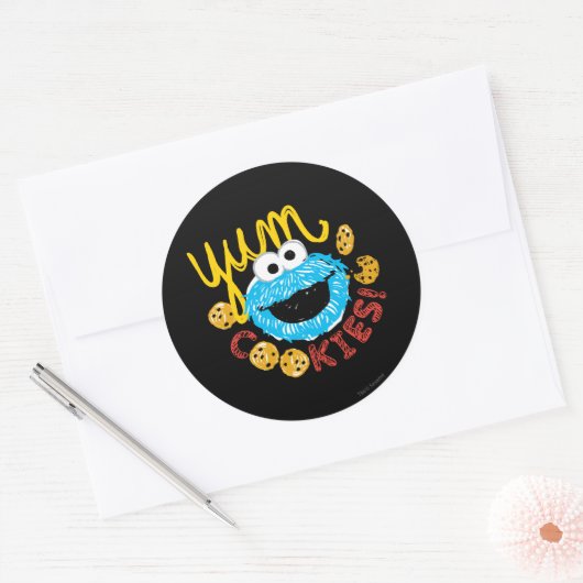 Cookie Monster Yum Ronde Sticker (Envelop)