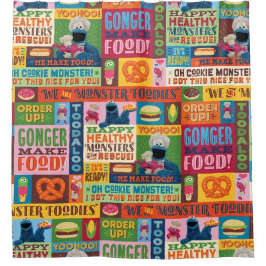 Cookie Monster's Foodie Truck Pattern Douchegordijn (Voorkant)