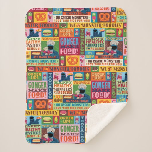 Cookie Monster's Foodie Truck Pattern Sherpa Deken (Voorkant)