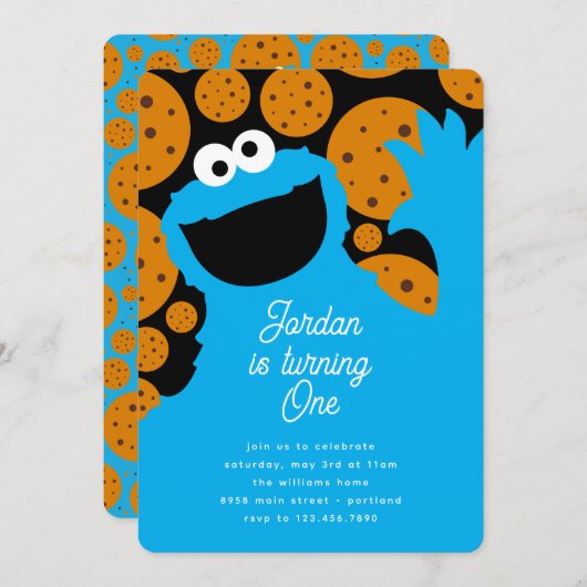 Cookie Monster's Verjaardag Cookie Bash Kaart (Voorkant / Achterkant)