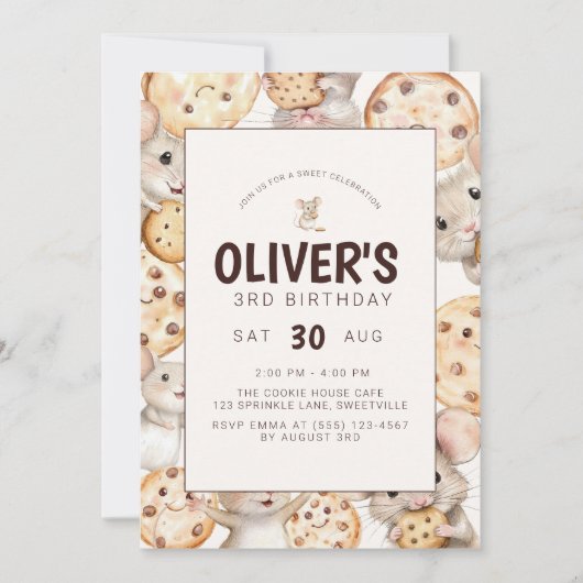 Cookie & Muis Kids Verjaardag Uitnodiging (Voorkant)