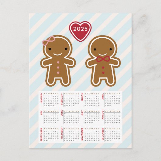 Cookie Schattige Gingerbread Paar 2025 Kalender Briefkaart (Voorkant)